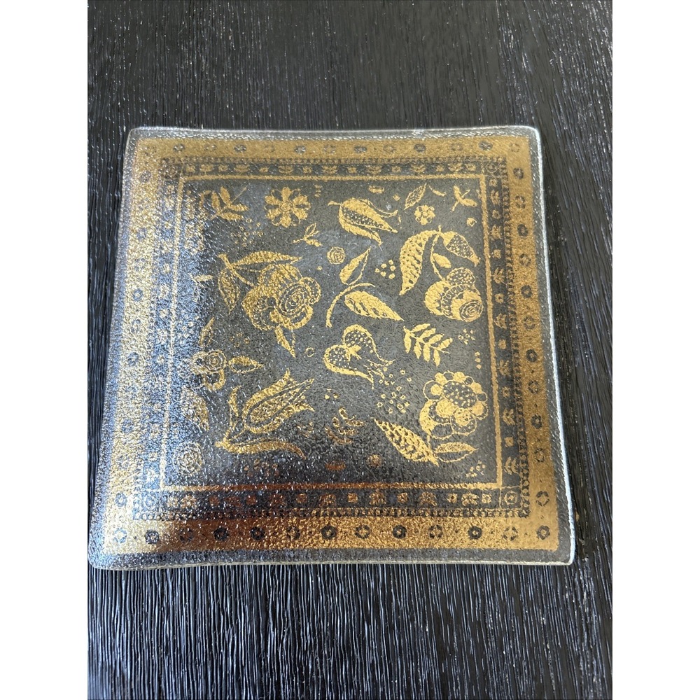 MCM Georges Briard Gold Persian Garden 5.5" Pebbled Glass Plate Dish Tray Vtg - Picture 6 of 8